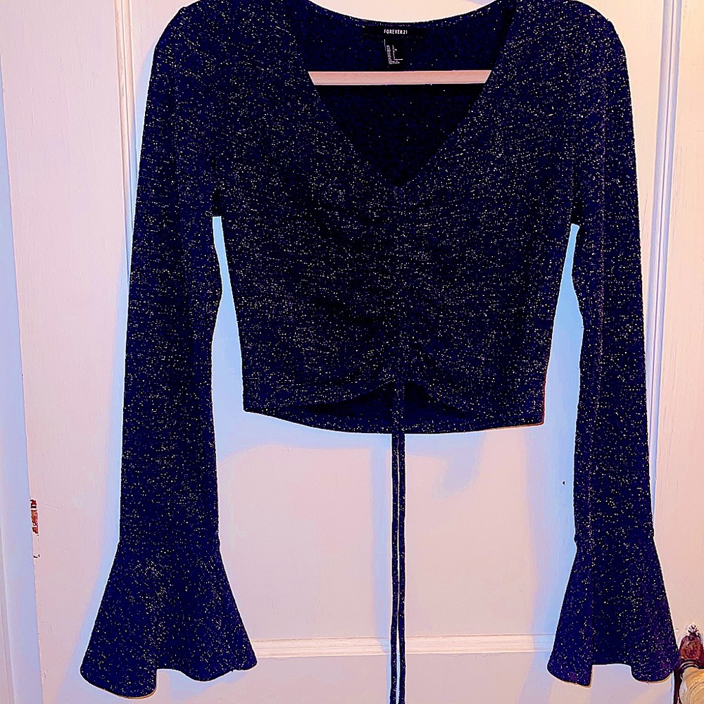 Forever 21 Metallic Bell Sleeve Drawstring Crop